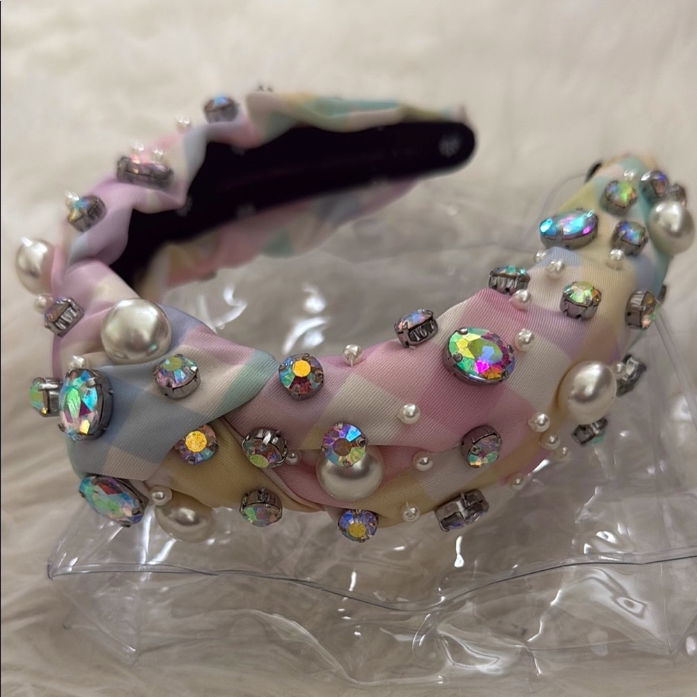 Lele Sadoughi x Stoney Clover Crystal Embellished Pastel Plaid Headband